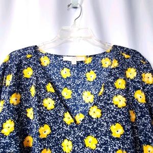 Loft Navy Blue and Yellow Floral Top